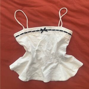 White Peplum Tank with Black Coquette Ribbon Detail size S